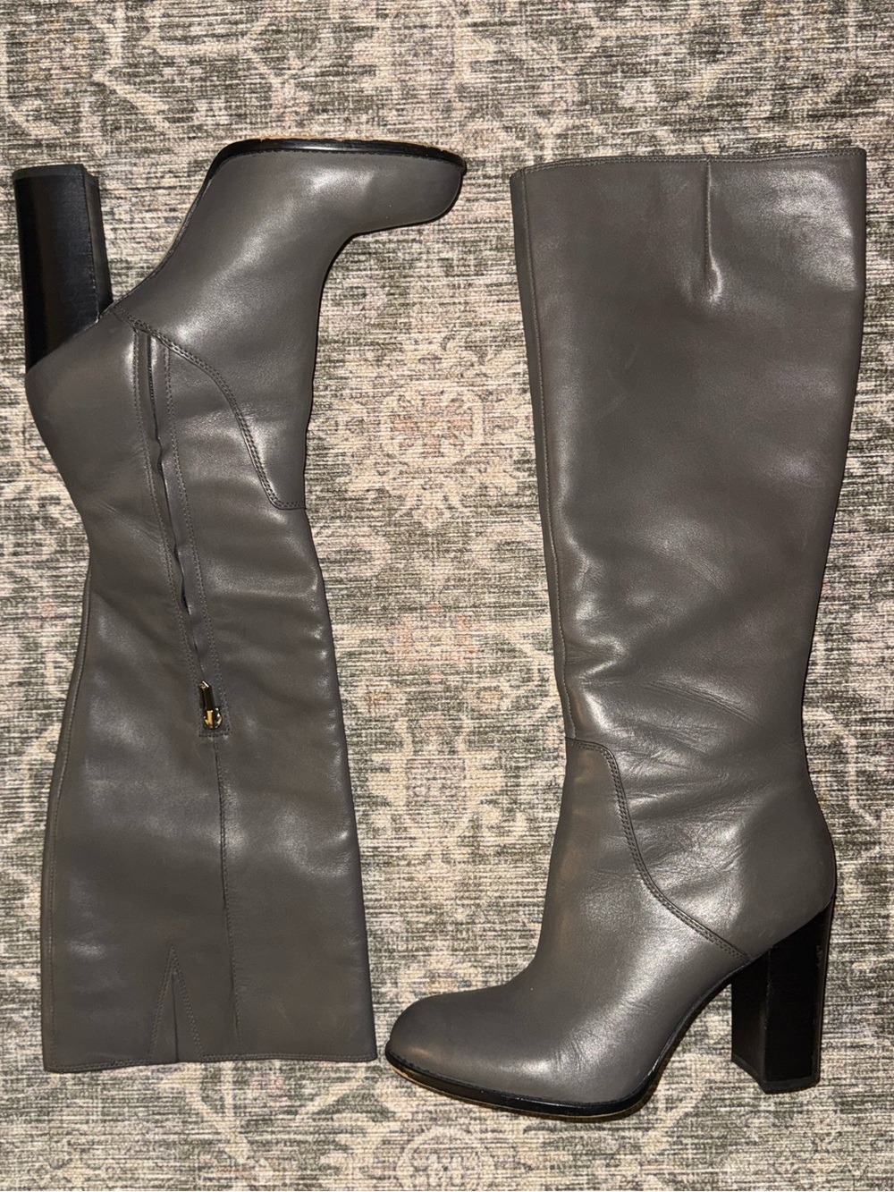 Sam Edelman Regina Leather Knee-High Boots – Size 10 – Gray